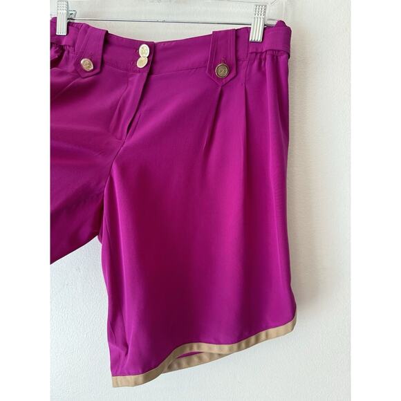 Dolce & Gabbana Purple Silk Beige Trim Logo Button Mid Rise Shorts Sz 42 / 6 - Picture 5 of 12